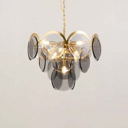 Modern Luxury Golden Finish Frame Tiered Glass Disc Shade 7/13-Light Chandelier For Living Room