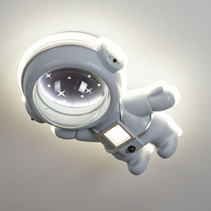 Contemporary Creative Kids Metal Acrylic Resin Astronaut Flush Mount Ceiling Light For Bedroom