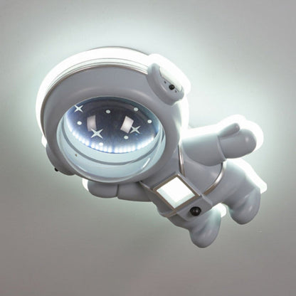 Contemporary Creative Kids Metal Acrylic Resin Astronaut Flush Mount Ceiling Light For Bedroom