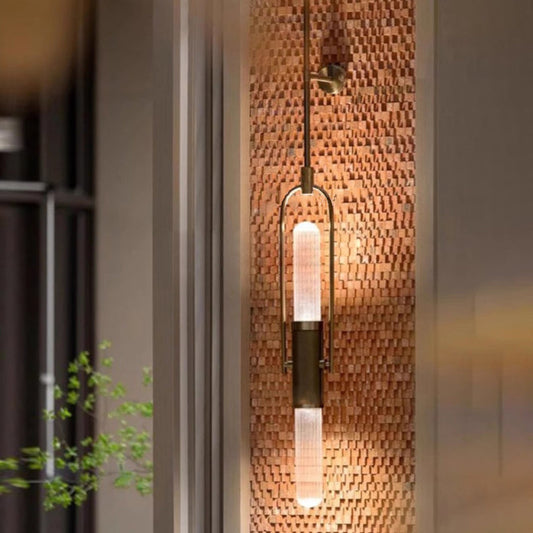 Contemporary Scandinavian Long Cylinder Glass Aluminum 2-Light Wall Sconce Lamp For Living Room