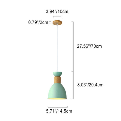 Contemporary Scandinavian Wood Iron Bell Round 1-Light Pendant Light For Dining Room