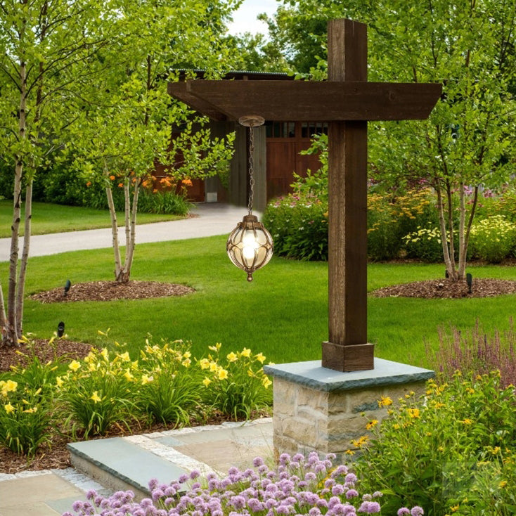 Traditional European Waterproof Aluminum Iron Glass Ball 1-Light Pendant Light For Outdoor Patio