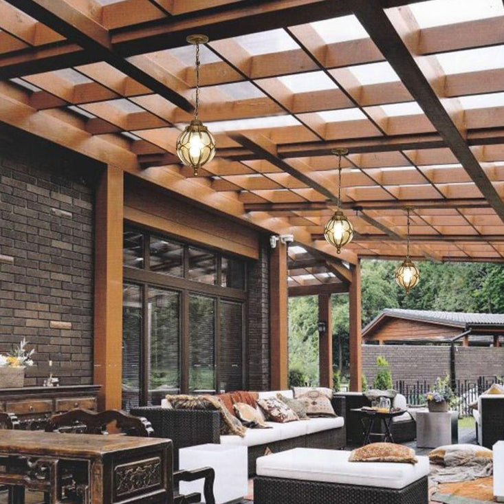 Traditional European Waterproof Aluminum Iron Glass Ball 1-Light Pendant Light For Outdoor Patio
