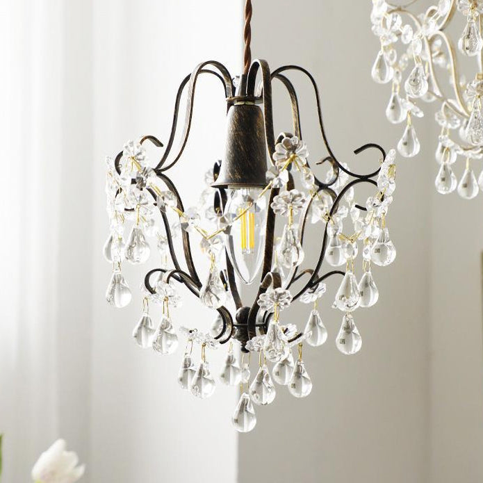 Traditional Vintage Pendant Transparent Iron Crystal 1-Light Pendant Light For Living Room