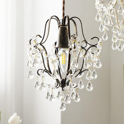 Traditional Vintage Pendant Transparent Iron Crystal 1-Light Pendant Light For Living Room