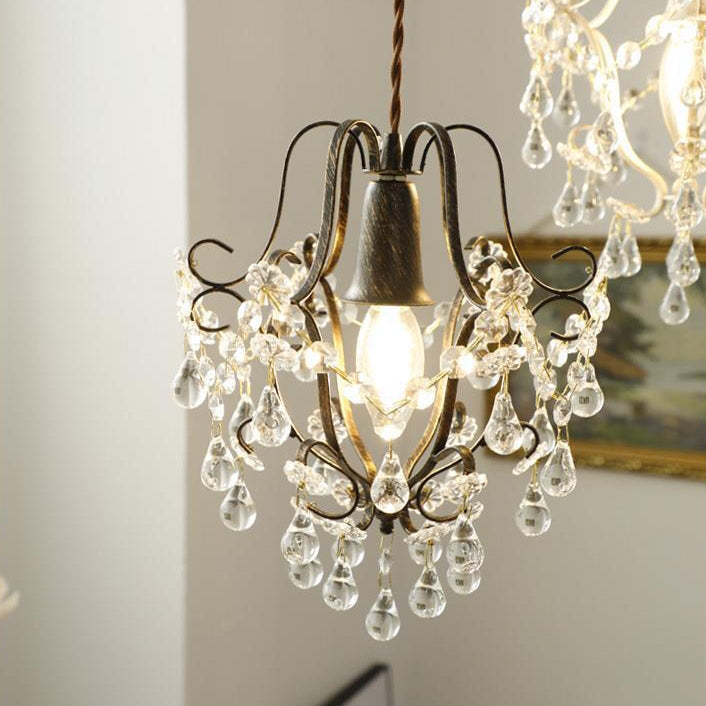Traditional Vintage Pendant Transparent Iron Crystal 1-Light Pendant Light For Living Room