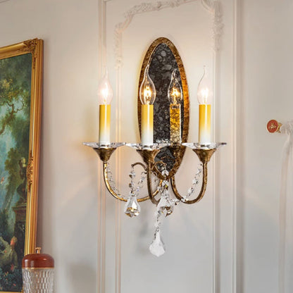 Traditional Vintage Tall Sconce Iron Crystal 3-Light Wall Sconce Lamp For Hallway