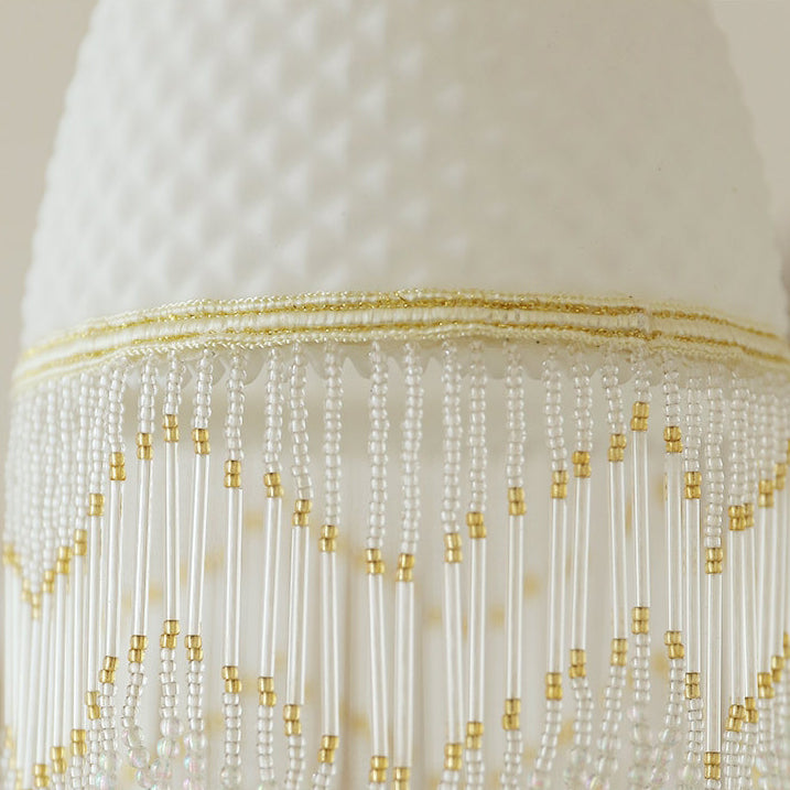 Traditional European Oval Tassel Glass Copper 1-Light Pendant Light For Bedroom