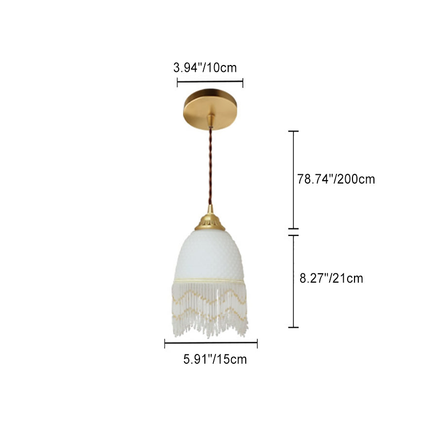 Traditional European Oval Tassel Glass Copper 1-Light Pendant Light For Bedroom