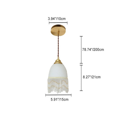 Traditional European Oval Tassel Glass Copper 1-Light Pendant Light For Bedroom