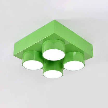 Contemporary Creative Building Block Square Iron LED Flush Mount Ceiling Light For Bedroom