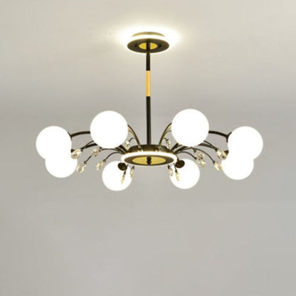 Modern Mid-Century Iron Spherical Glass Shade 6/8/10-Light Chandelier For Living Room