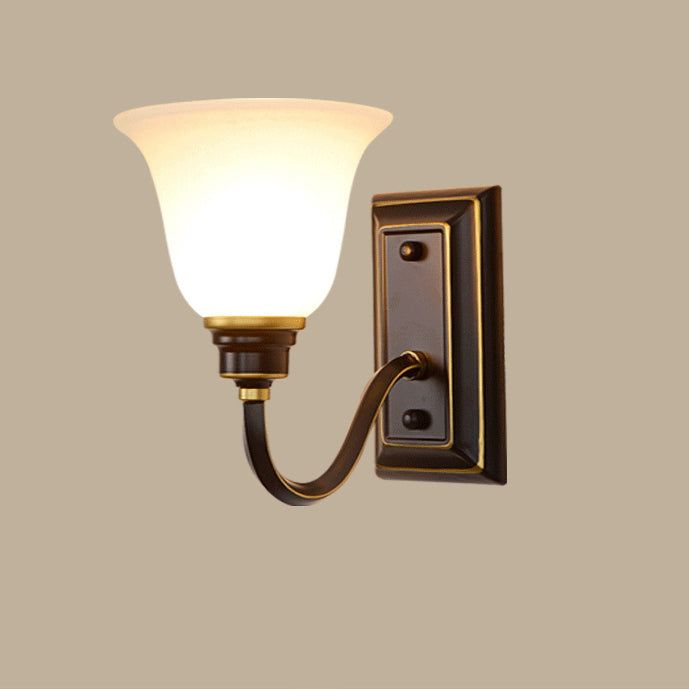 Traditional Rustic Floral Glass Shade Iron 1-Light Wall Sconce Lamp For Bedroom