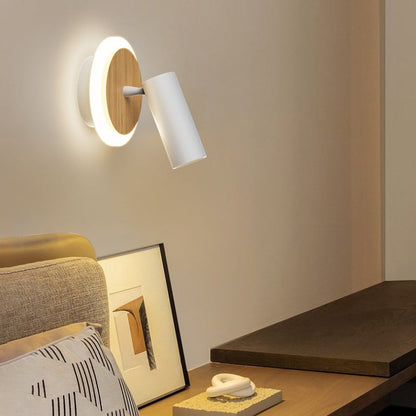 مصباح حائط LED دائري خشبي من الألومنيوم بتصميم عصري بسيط لغرفة النوم 