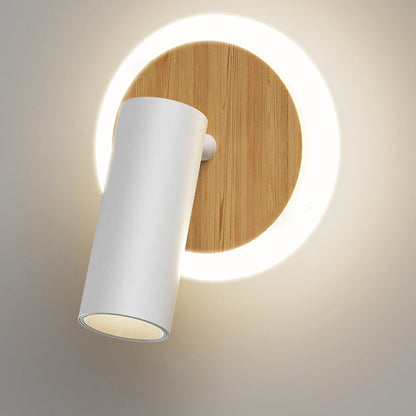 مصباح حائط LED دائري خشبي من الألومنيوم بتصميم عصري بسيط لغرفة النوم 