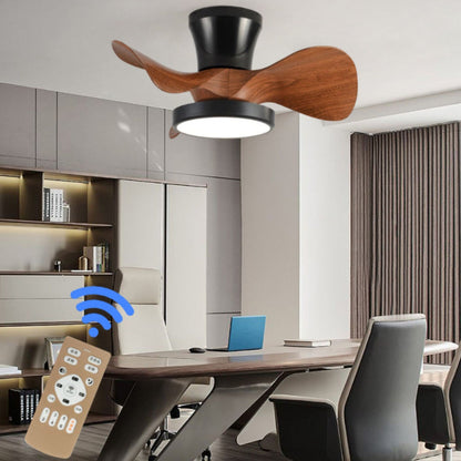 Contemporary Industrial Round Wood Grain Acrylic ABS LED Semi-Flush Mount Ceiling Fan Light For Living Room