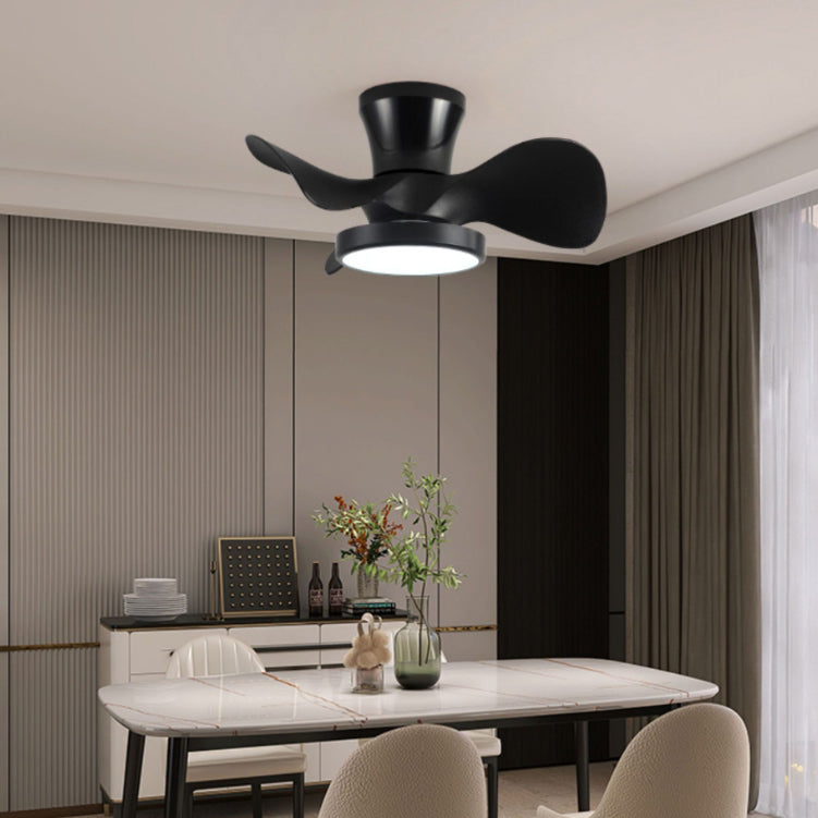 Contemporary Industrial Round Wood Grain Acrylic ABS LED Semi-Flush Mount Ceiling Fan Light For Living Room