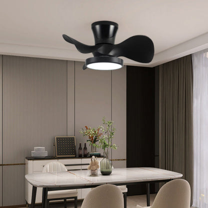 Contemporary Industrial Round Wood Grain Acrylic ABS LED Semi-Flush Mount Ceiling Fan Light For Living Room