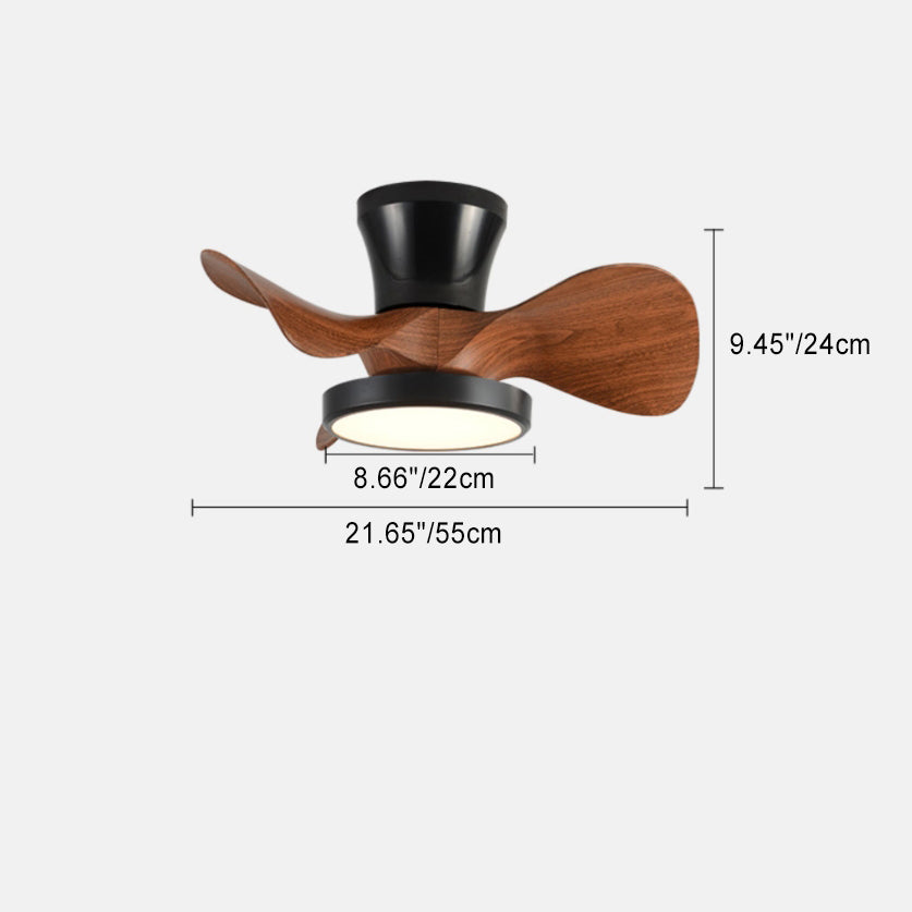 Contemporary Industrial Round Wood Grain Acrylic ABS LED Semi-Flush Mount Ceiling Fan Light For Living Room