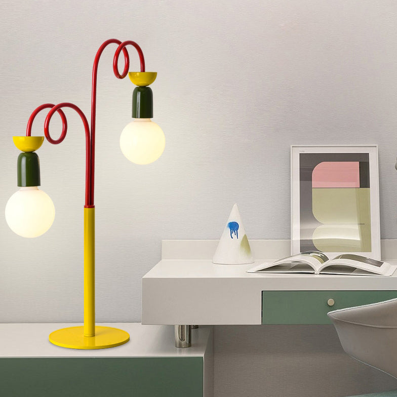 Contemporary Creative Colorblock Geometric Iron Spiral Strip Design 1/2-Light Table Lamp For Bedroom