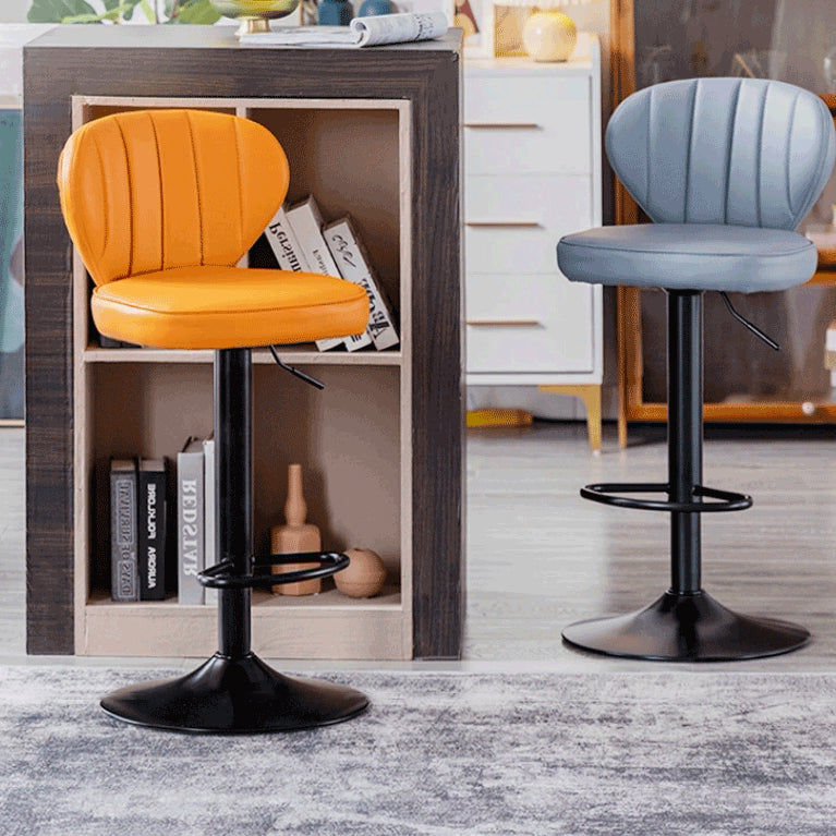 Modern Minimalist Square PU Leather Metal Bar Stool Backrest Footrest For Dining Room