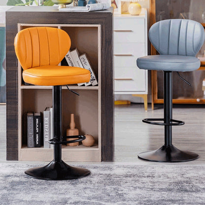 Modern Minimalist Square PU Leather Metal Bar Stool Backrest Footrest For Dining Room