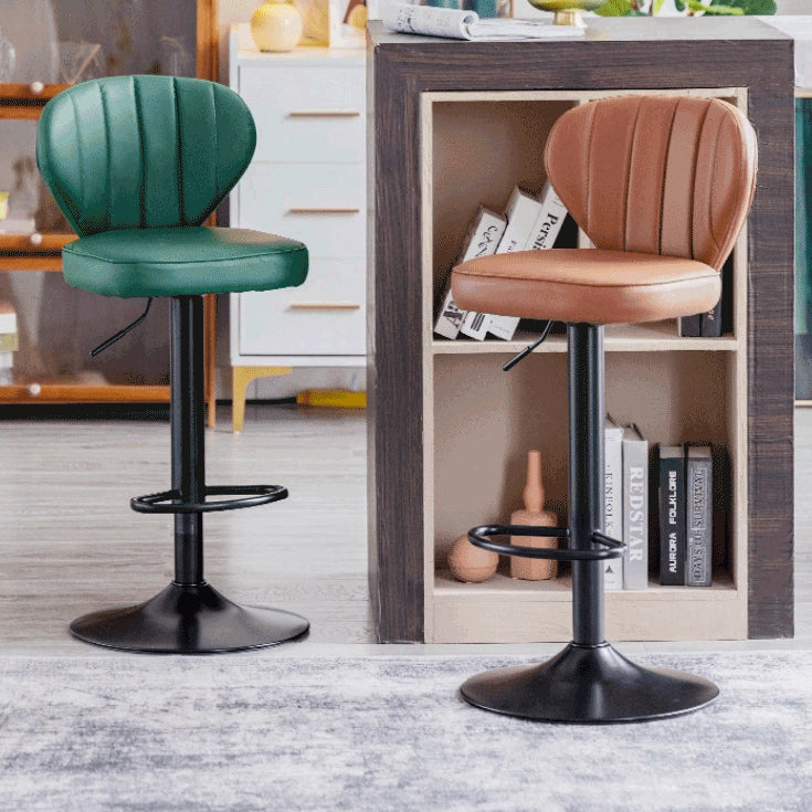 Modern Minimalist Square PU Leather Metal Bar Stool Backrest Footrest For Dining Room