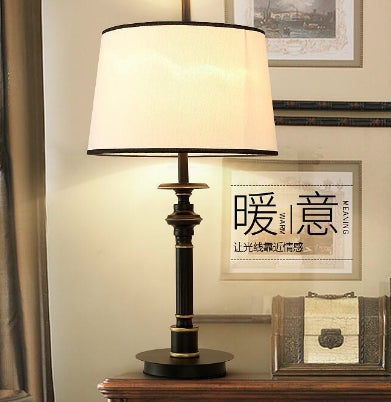 Traditional Vintage Pleated Fabric Shade Iron Base 1-Light Table Lamp For Bedroom
