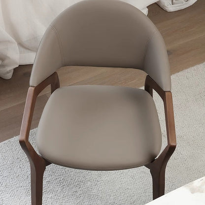 Contemporary Scandinavian PU Leather Ash Wood Sponge Square Dining Chair Backrest Armrest For Dining Room