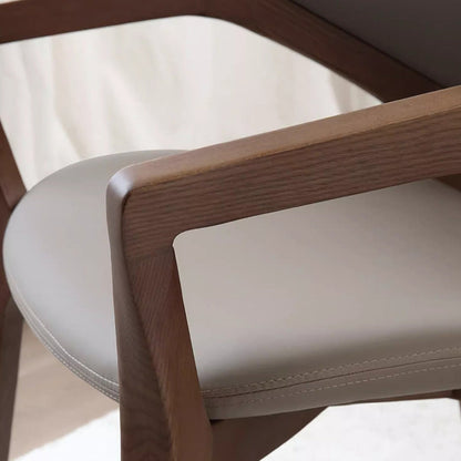 Contemporary Scandinavian PU Leather Ash Wood Sponge Square Dining Chair Backrest Armrest For Dining Room