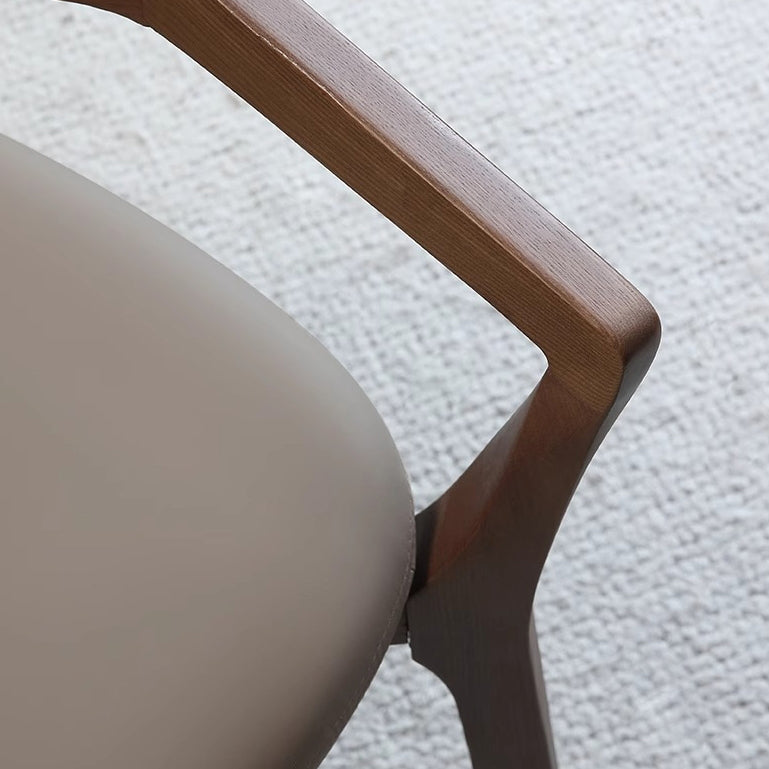 Contemporary Scandinavian PU Leather Ash Wood Sponge Square Dining Chair Backrest Armrest For Dining Room