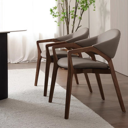Contemporary Scandinavian PU Leather Ash Wood Sponge Square Dining Chair Backrest Armrest For Dining Room