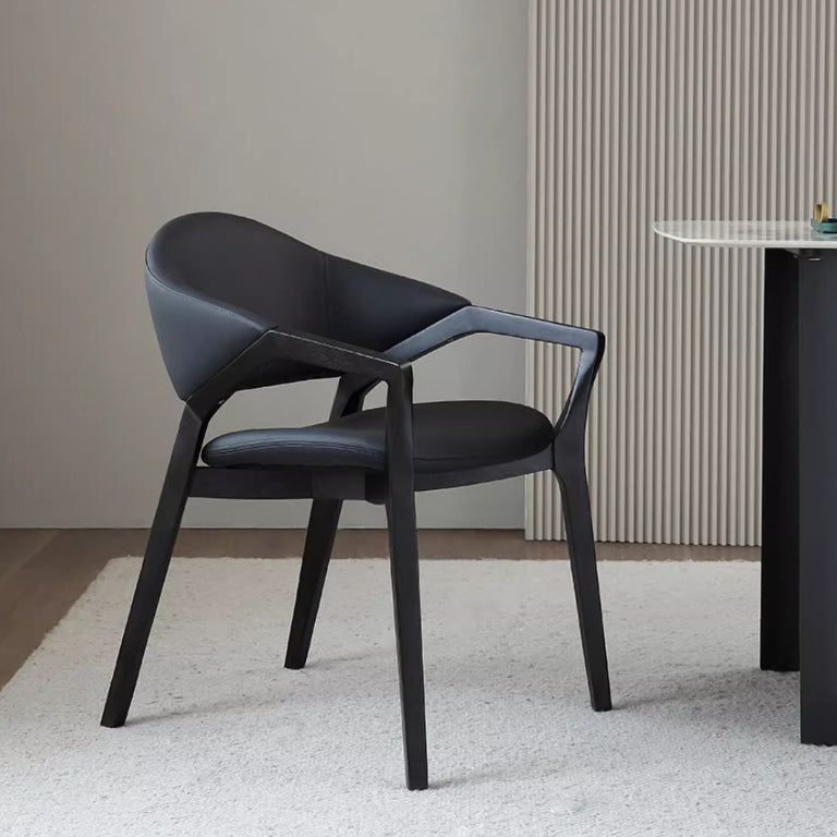 Contemporary Scandinavian PU Leather Ash Wood Sponge Square Dining Chair Backrest Armrest For Dining Room