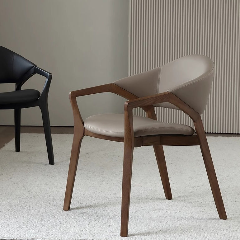 Contemporary Scandinavian PU Leather Ash Wood Sponge Square Dining Chair Backrest Armrest For Dining Room