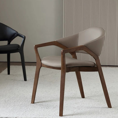 Contemporary Scandinavian PU Leather Ash Wood Sponge Square Dining Chair Backrest Armrest For Dining Room