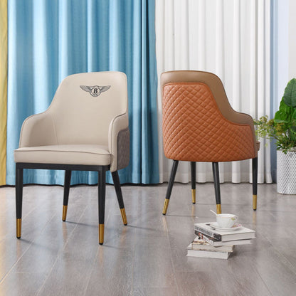 Contemporary Nordic Napa Leather Wood Metal Sponge Square Dining Chair Backrest Armrest For Dining Room