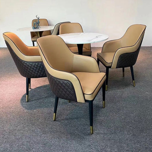 Contemporary Nordic Napa Leather Wood Metal Sponge Square Dining Chair Backrest Armrest For Dining Room