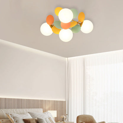 Contemporary Nordic Iron Acrylic Glass Flower Branch Round Ball 4/6/8 Light Semi-Flush Mount Ceiling Light For Living Room