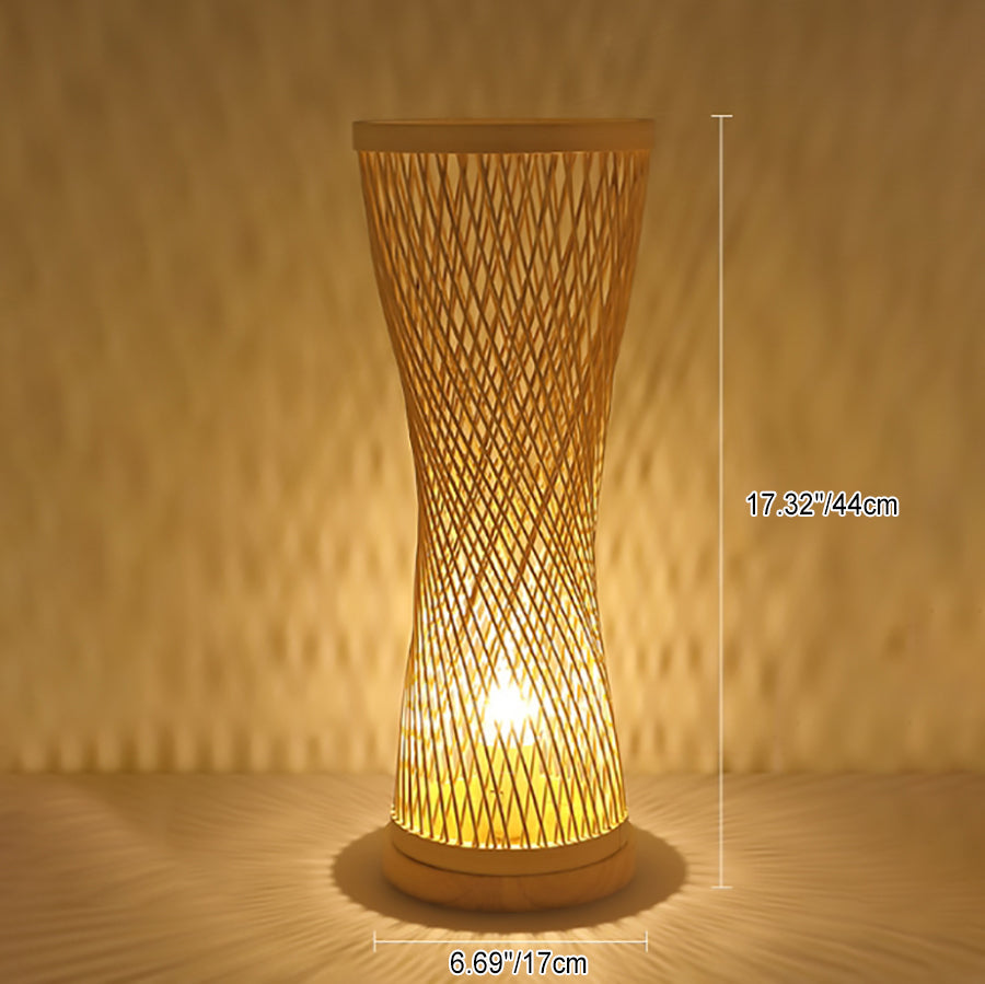 Modern Bamboo Weaving Cylinder 1 -Light Wood Table Lamp