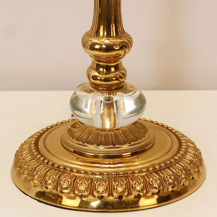 Traditional French Copper Crystal Fabric Cylinder Pleated 5-Light Table Lamp For Bedside