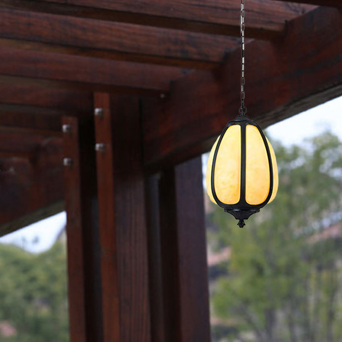 Modern Art Deco Cast Aluminum Oval Pumpkin 1-Light Pendant Light For Outdoor Patio