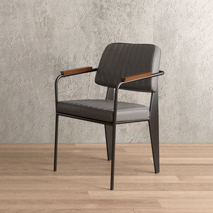 Contemporary Industrial Oil wax Leather Metal Sponge Wood Square Vertical Stripe Dining Chair Backrest Armrest For Dining Room