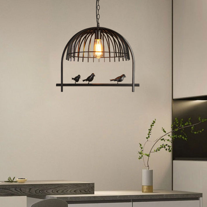 Contemporary Retro Cage Iron 1-Light Pendant Light For Dining Room