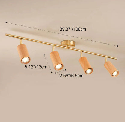 Nordic Minimalist Walnut Wood Spotlight Linear Track 1/2/3/4 Light LED Semi-Flush Mount Ceiling Light