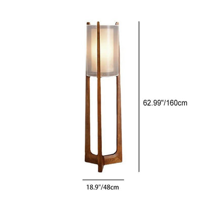 Japanese Minimalist Solid Wood Fabric Column 1-Light Standing Floor Lamp