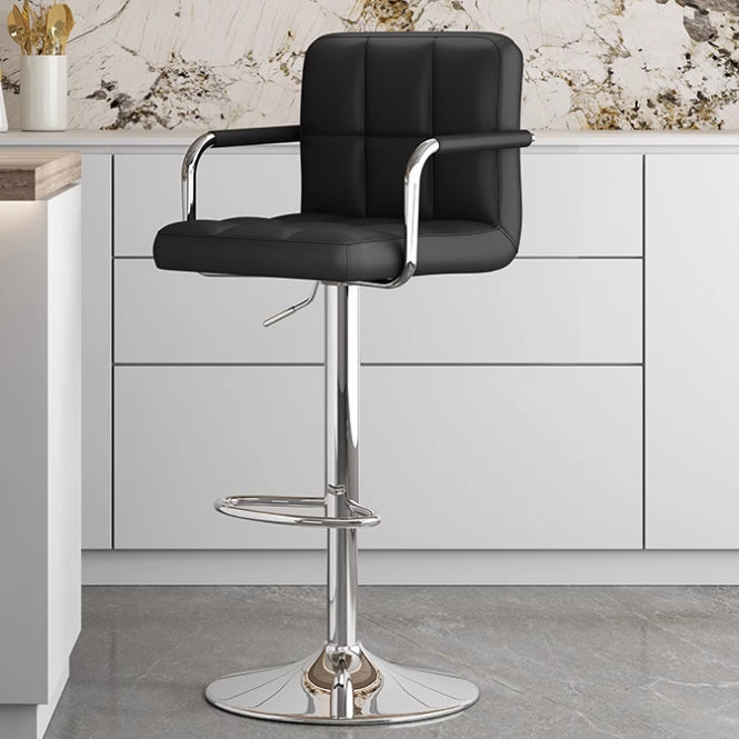 Modern Minimalist Rectangular PU Leather Latex Iron Bar Stool Backrest Armrest For Dining Room