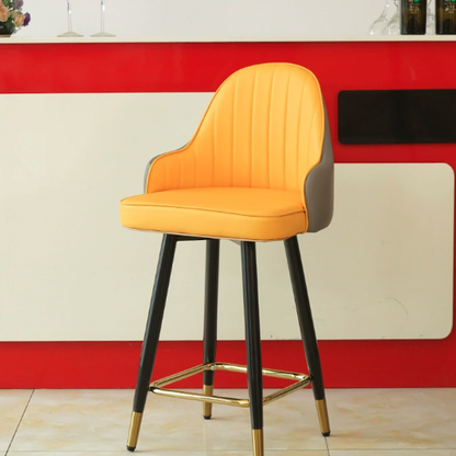 Contemporary Luxury Curved Faux Nappa Leather Seat Metal Bar Stool Backrest Footrest For Dining Room