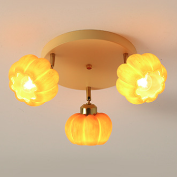 Traditional French Resin Pumpkin Shade Solid Wood 3/5/6/7-Light Semi-Flush Mount Ceiling Light For Living Room