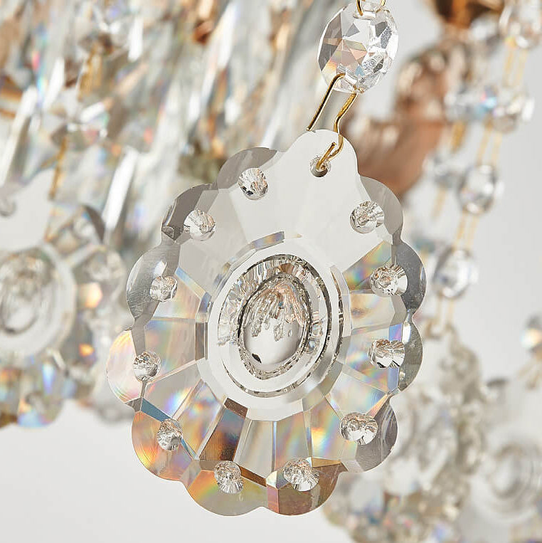 Traditional European Flower Candelabra Zinc Alloy Crystal Glass Ceramic 6/8/10/12 Light Chandelier For Living Room
