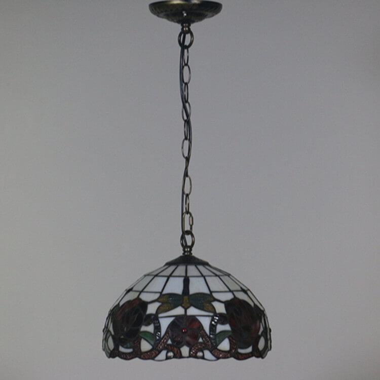 Tiffany Vintage Butterfly Stained Glass Dome 1-Light Pendant Light